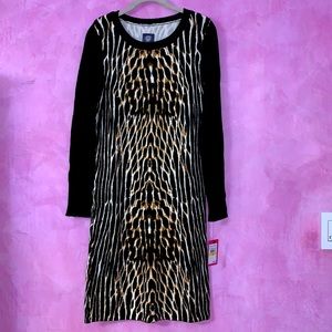 Vince Camuto Sweater dress animal print new size medium black brown beige y2k